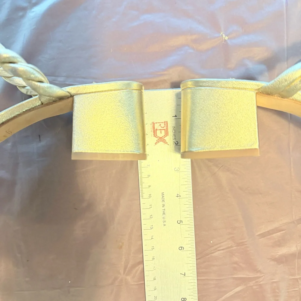 Kate Spade Nina Metallic Gold Leather Braided Block Heel Sandals Size 8 - Picture 9 of 11